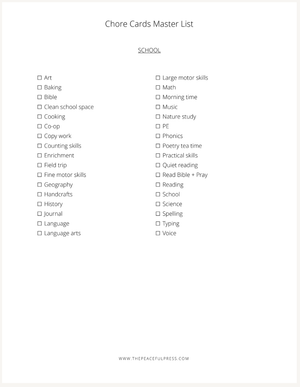 Chore list for the school category.