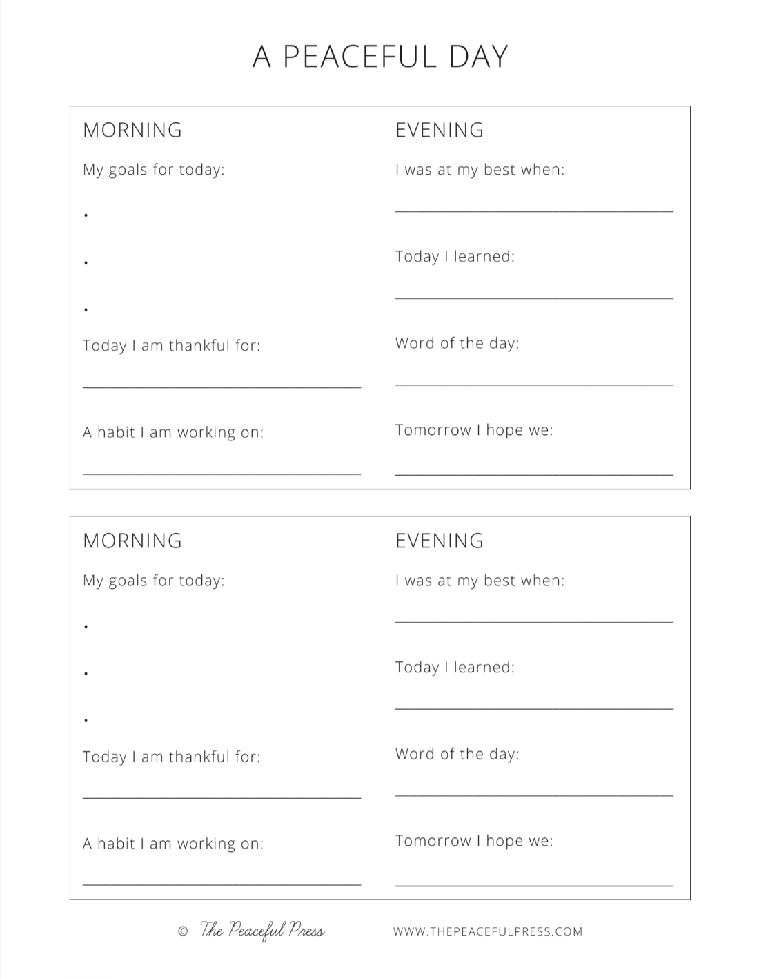 A sample sheet for writing out goals and assessing each day, from the homeschool 'Student Planner'