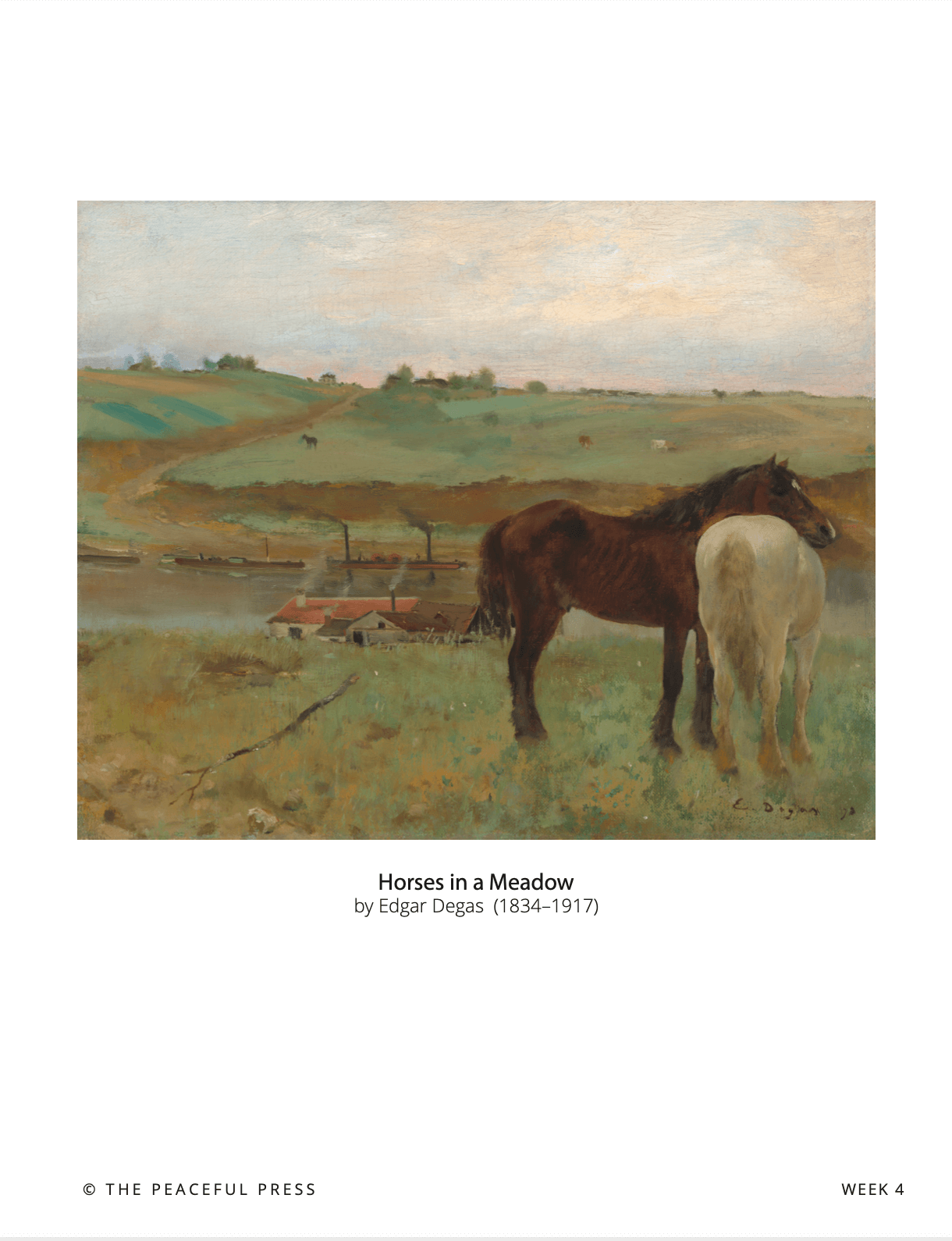 A Picture of the painting, "Horses in a Meadow" by Edgar Degas