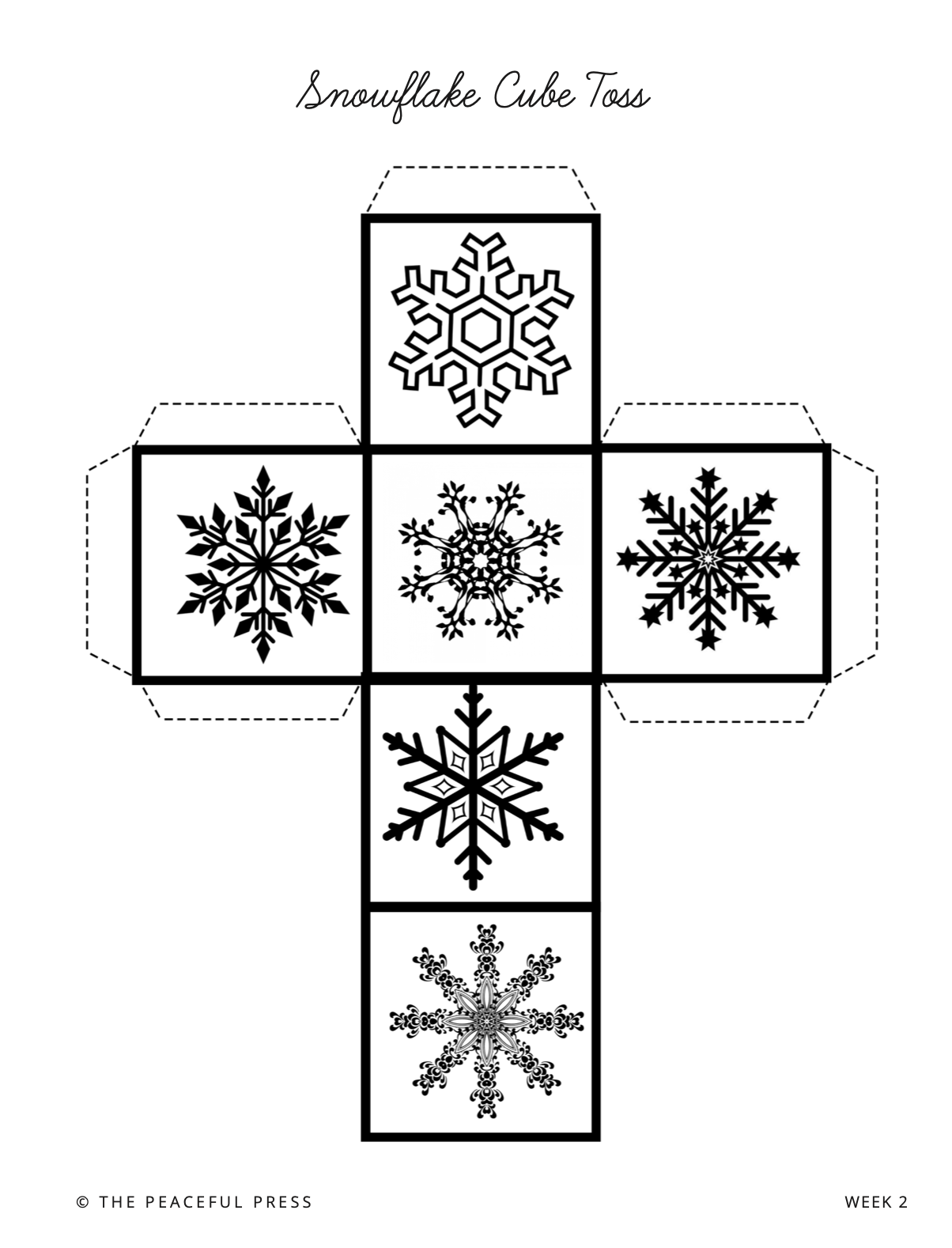 A sample of the Homeschool Curriculum, a template for creating a snowflake cube.