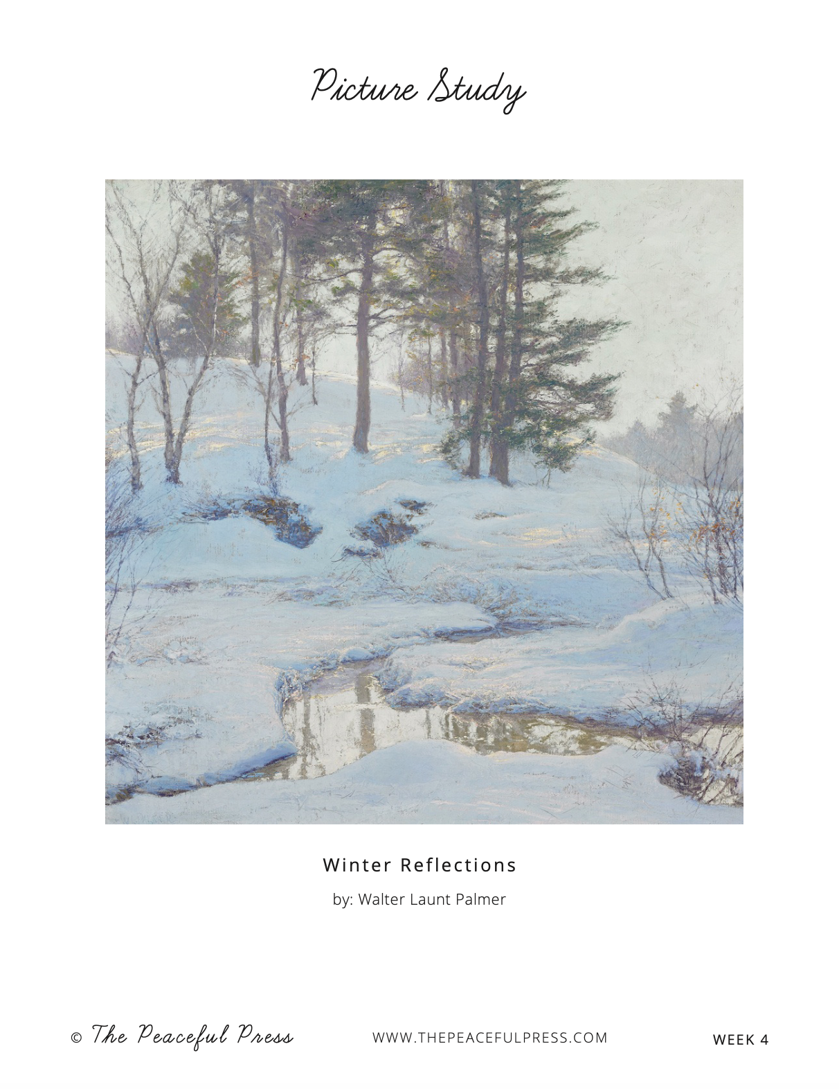 The cover art for a homeschool picture study, with a print of "Winter Reflections" by Walter Launt Palmer