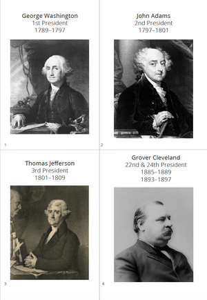Four black and white portraits of U.S. Presidents with their names and terms of office.