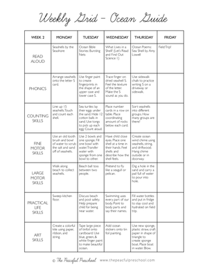 Weekly Grid Sample schedule for the Homeschool Ocean Guide.