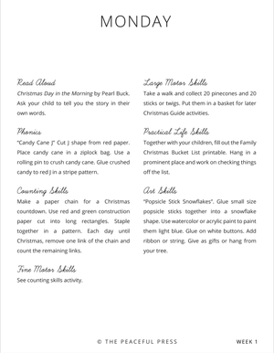 Homeschooling during the holidays sample monday list. 