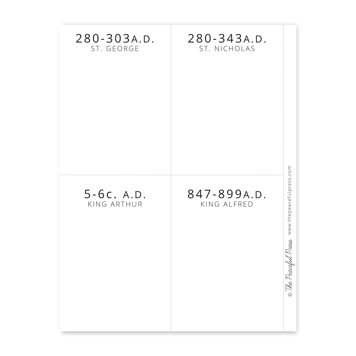 Blank timeline cards, 4 to a sheet of paper.