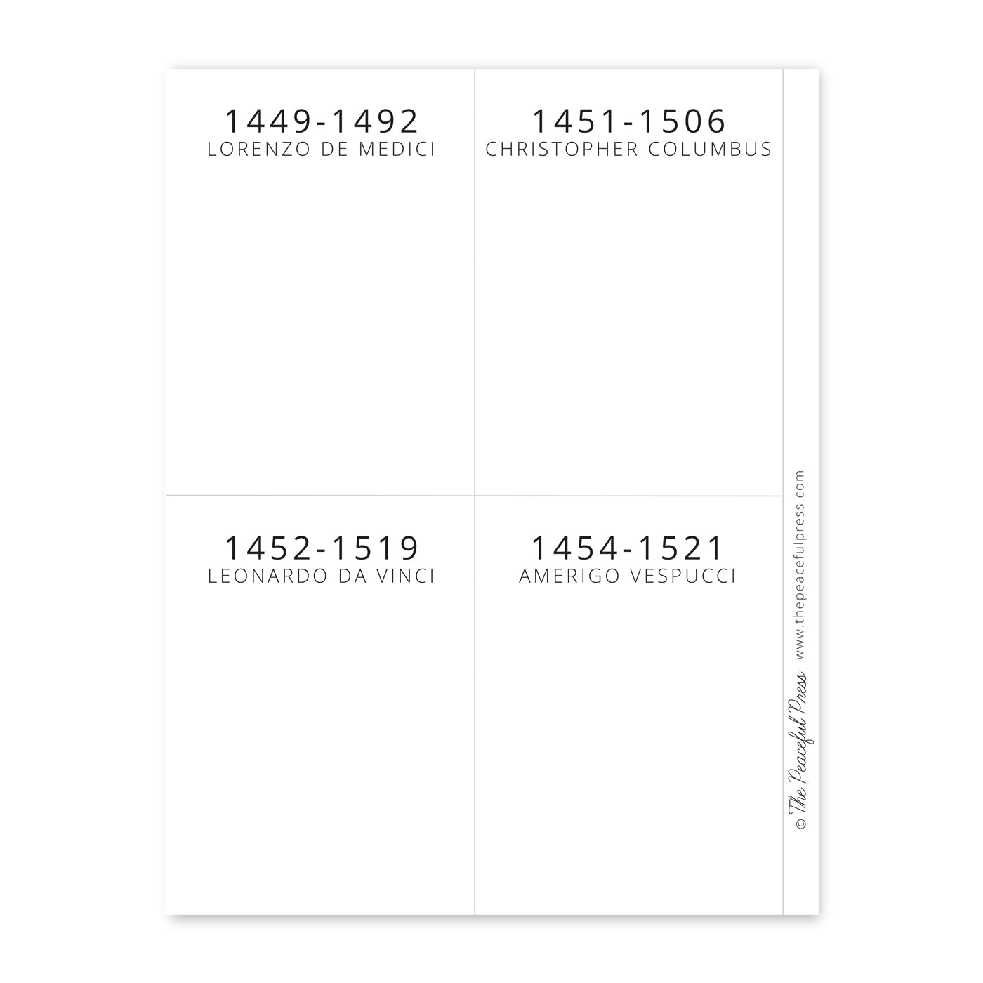 Blank timeline cards, 4 to a sheet of paper.