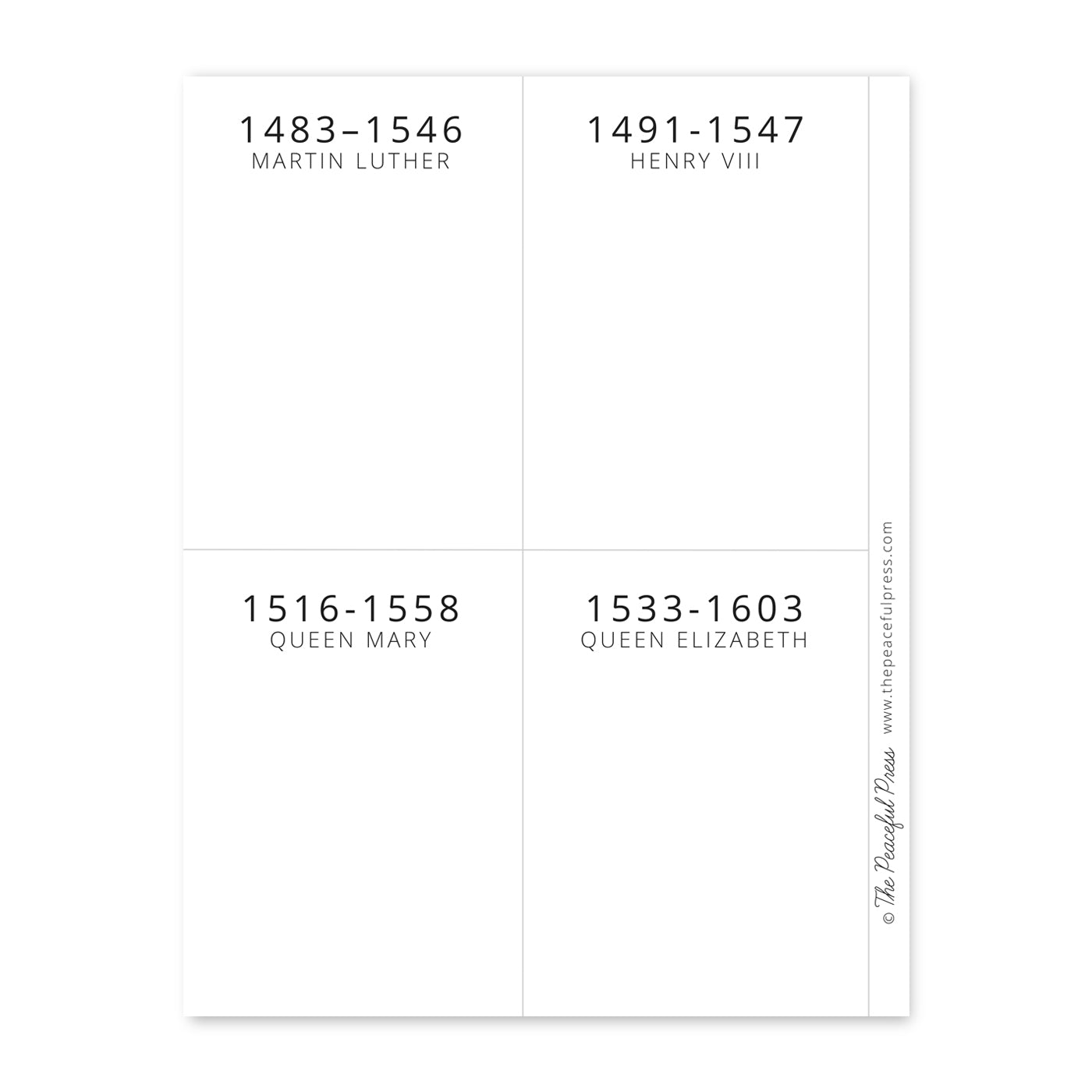 Blank timeline cards, 4 to a sheet of paper.