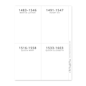 Blank timeline cards, 4 to a sheet of paper.