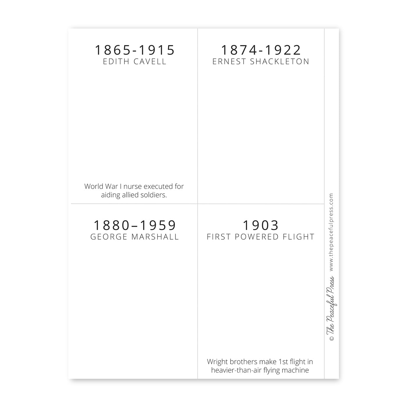 Blank timeline cards, 4 to a sheet of paper.