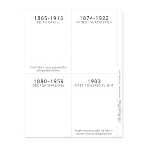 Blank timeline cards, 4 to a sheet of paper.