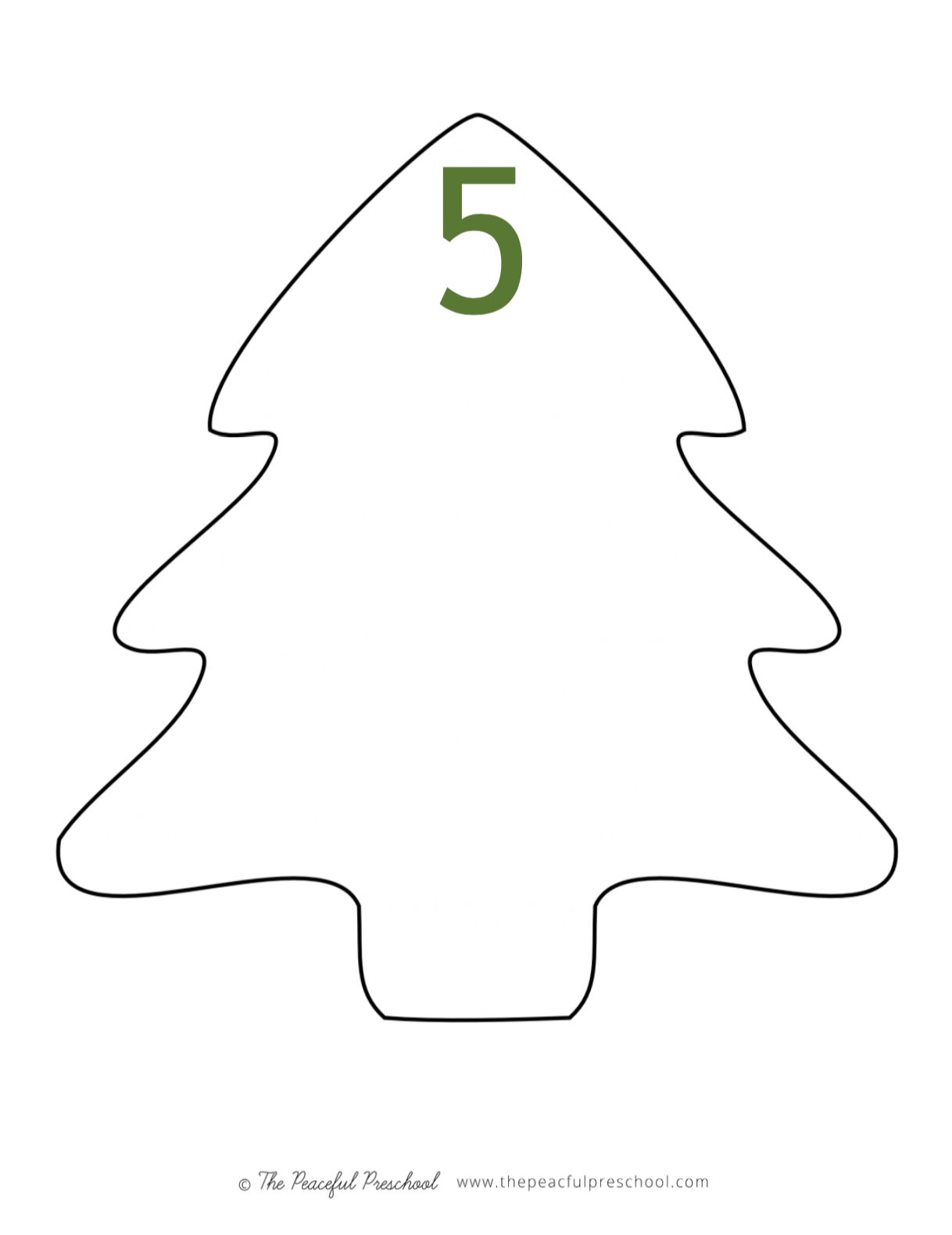 Homeschool Sample Card, the number 5 at the top of a christmas tree on a card.