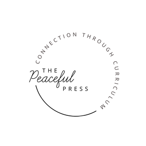 The Peaceful Press on a circle made of the words 'Connection Through Curriculum"
